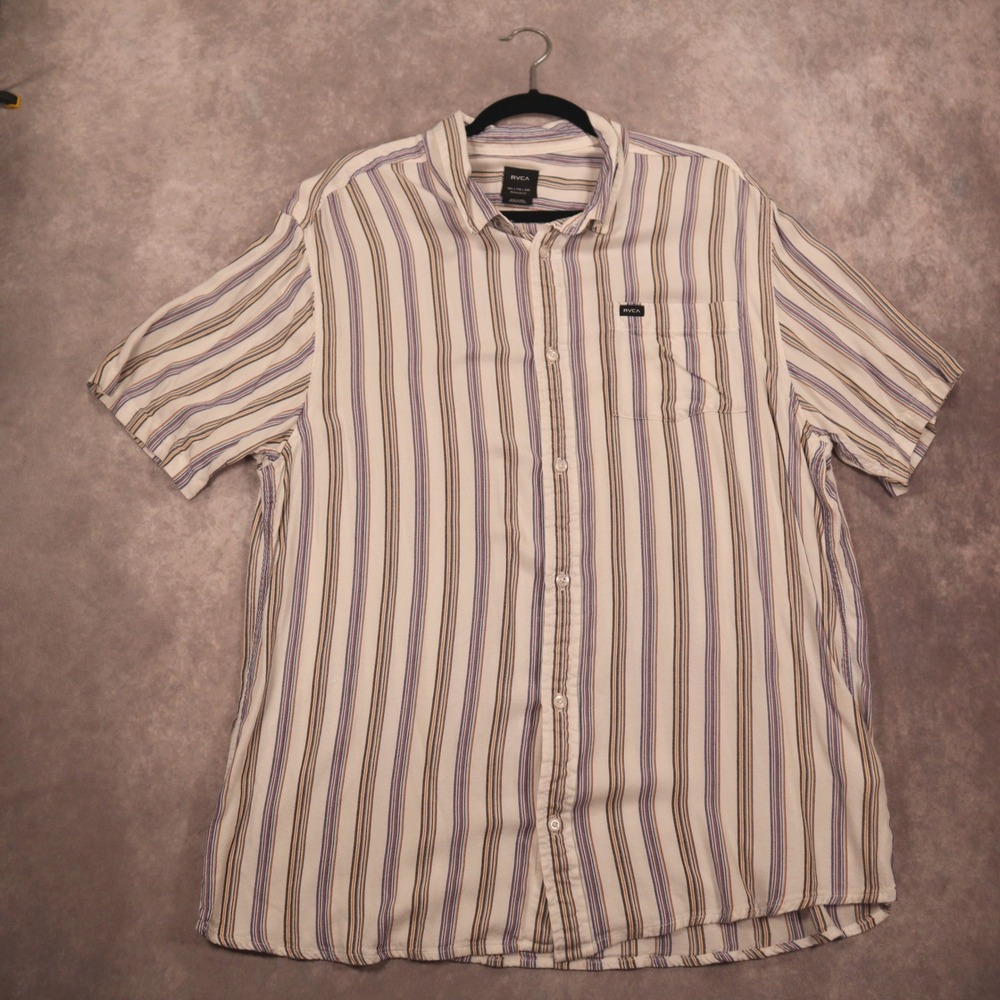 RVCA Striped Button Up Shirt Short Sleeve Regular Fit XXL Casual Cotton Festival